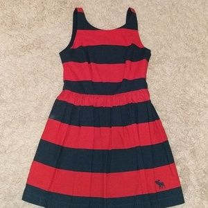 navy blue and red striped dress